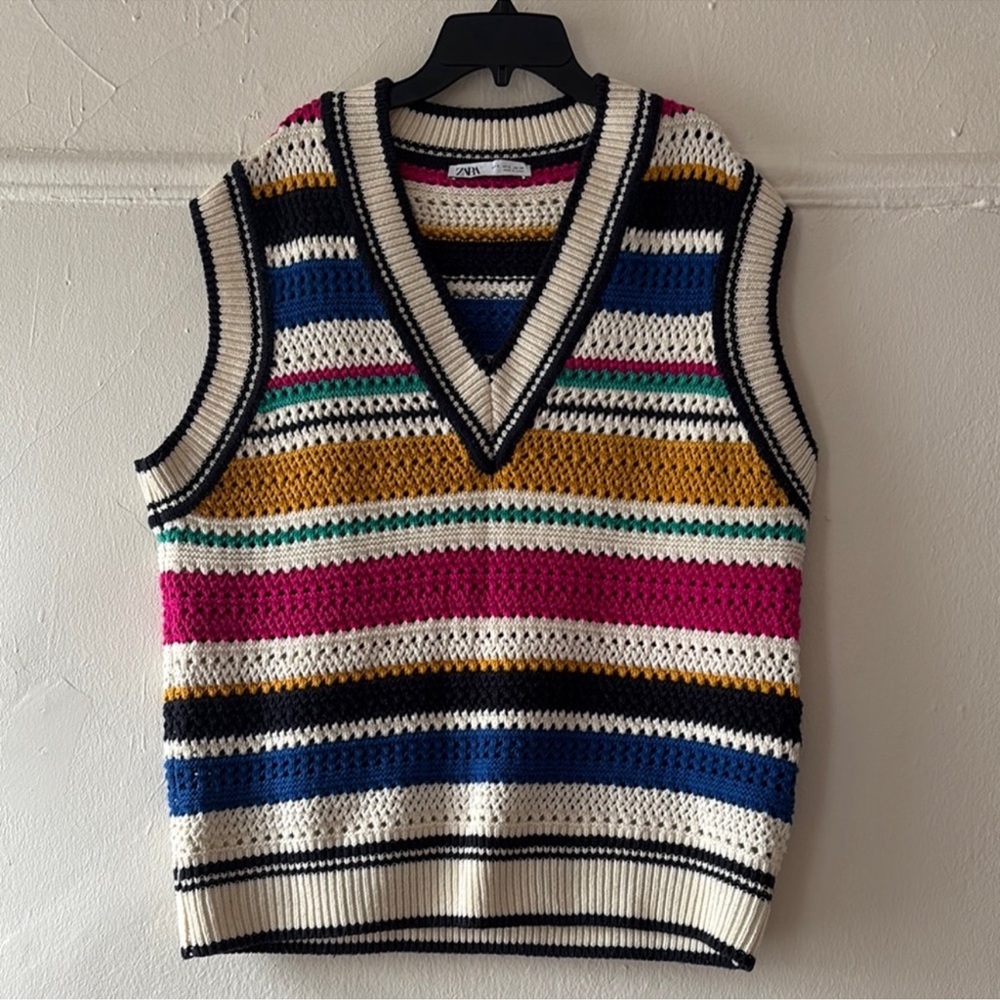 Zara Striped Knit Crochet Vest